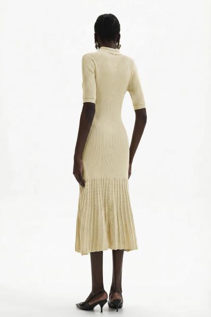 Jersey Flapped Metal Button Midi Dress