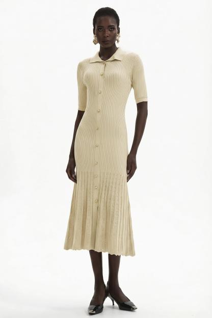 Jersey Flapped Metal Button Midi Dress
