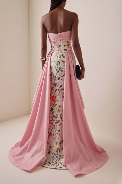 Satin Floral Off Shoulder Maxi Dress
