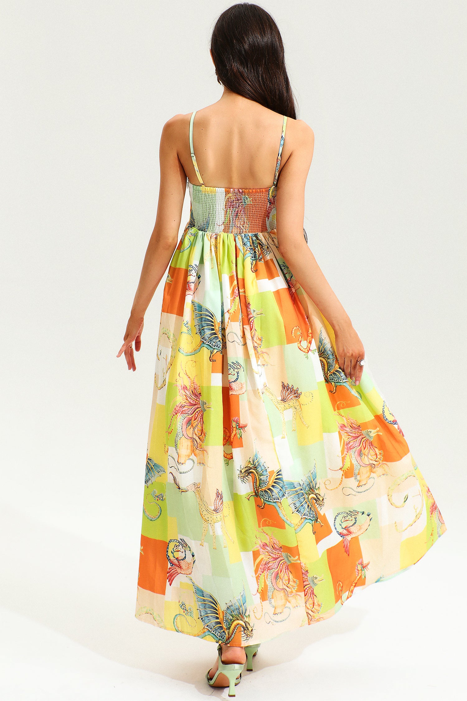 Animal Print Color-Blocking Backless Slim High-Waisted Maxi Dress