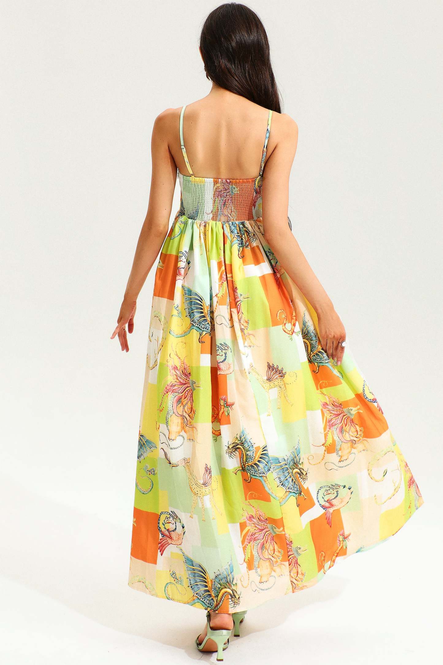 Animal Print Color-Blocking Backless Slim High-Waisted Maxi Dress