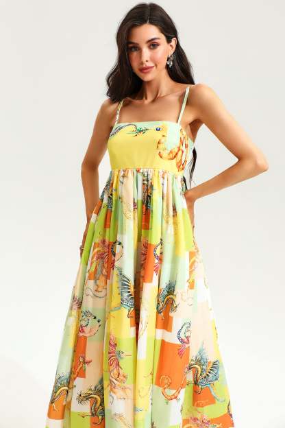 Animal Print Color-Blocking Backless Slim High-Waisted Maxi Dress