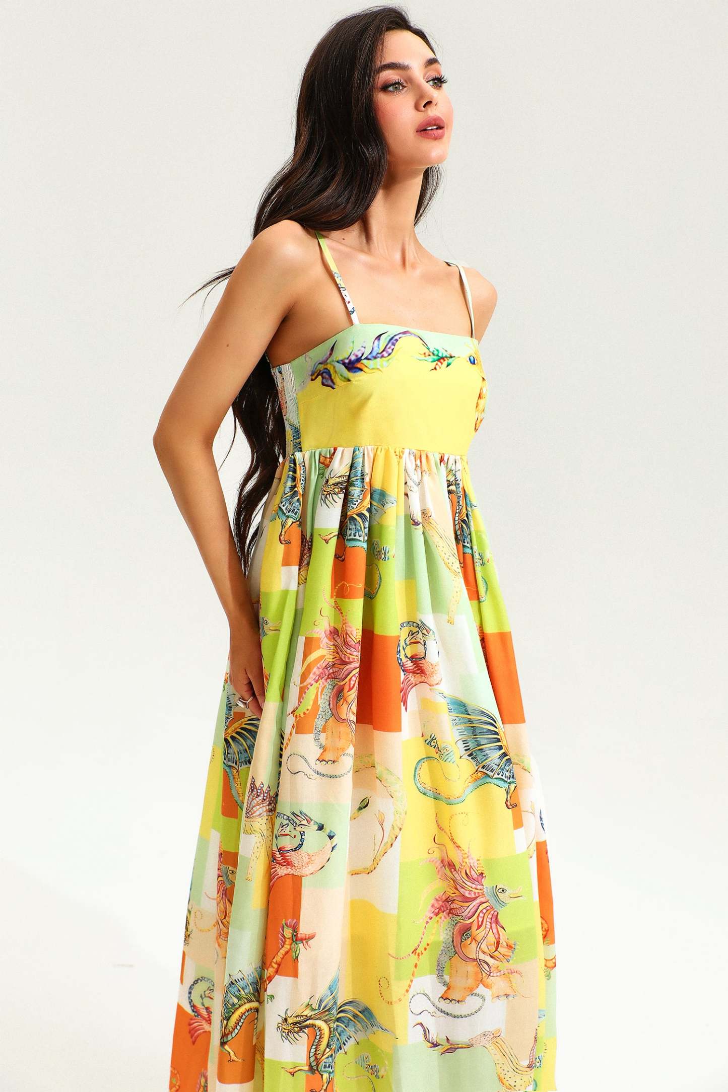 Animal Print Color-Blocking Backless Slim High-Waisted Maxi Dress