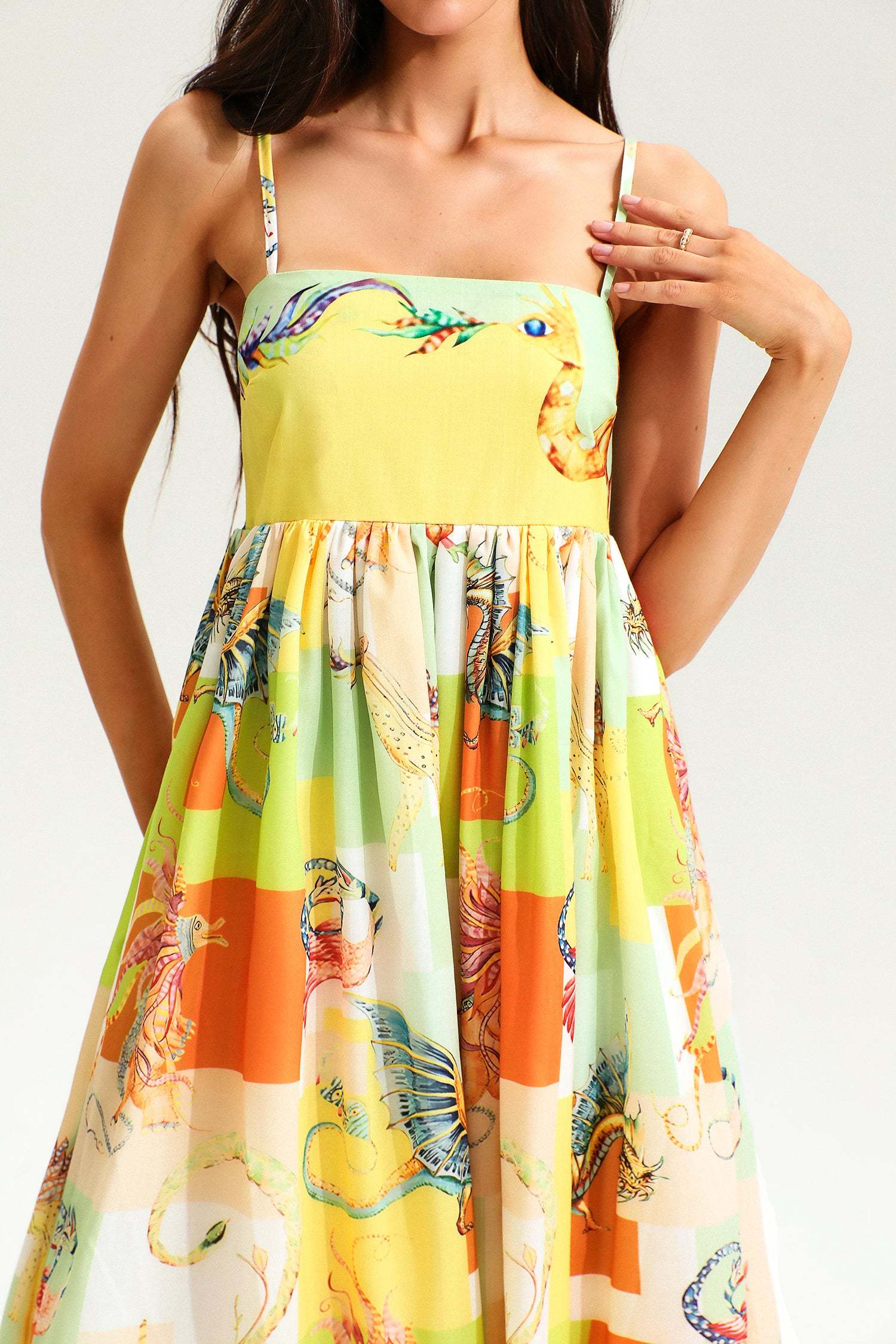 Animal Print Color-Blocking Backless Slim High-Waisted Maxi Dress