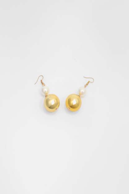 Faux Pearl Metal Ball Necklace & Earrings Set
