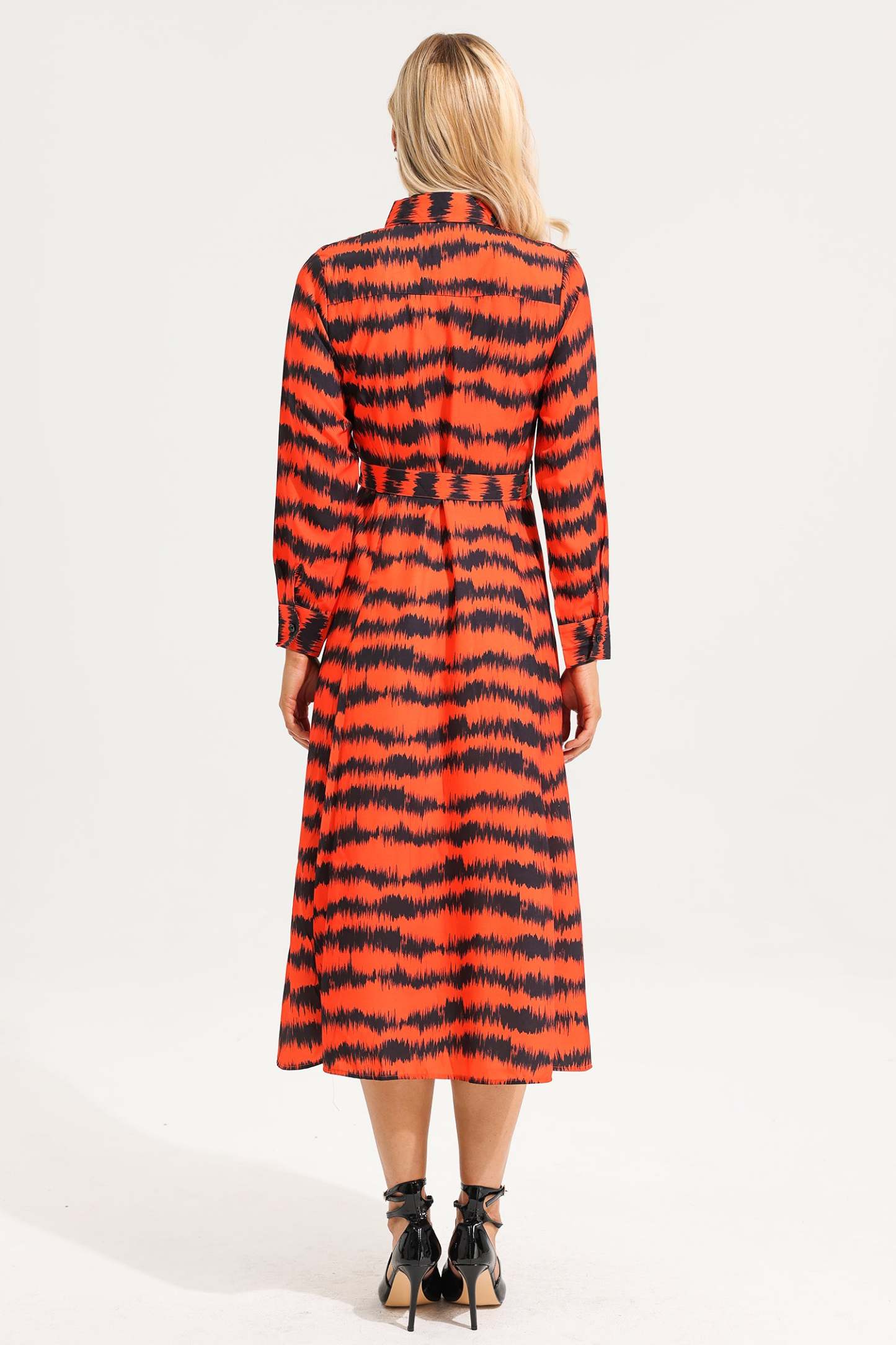 Zebra Print Chest Pocket Midi Dress With Belt