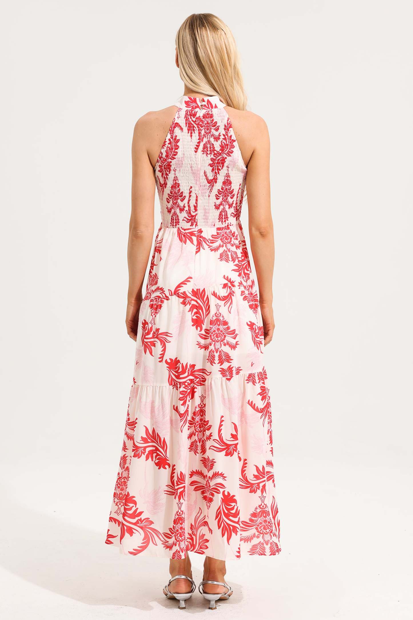 Floral Stand Collar Sleeveless Maxi Dress
