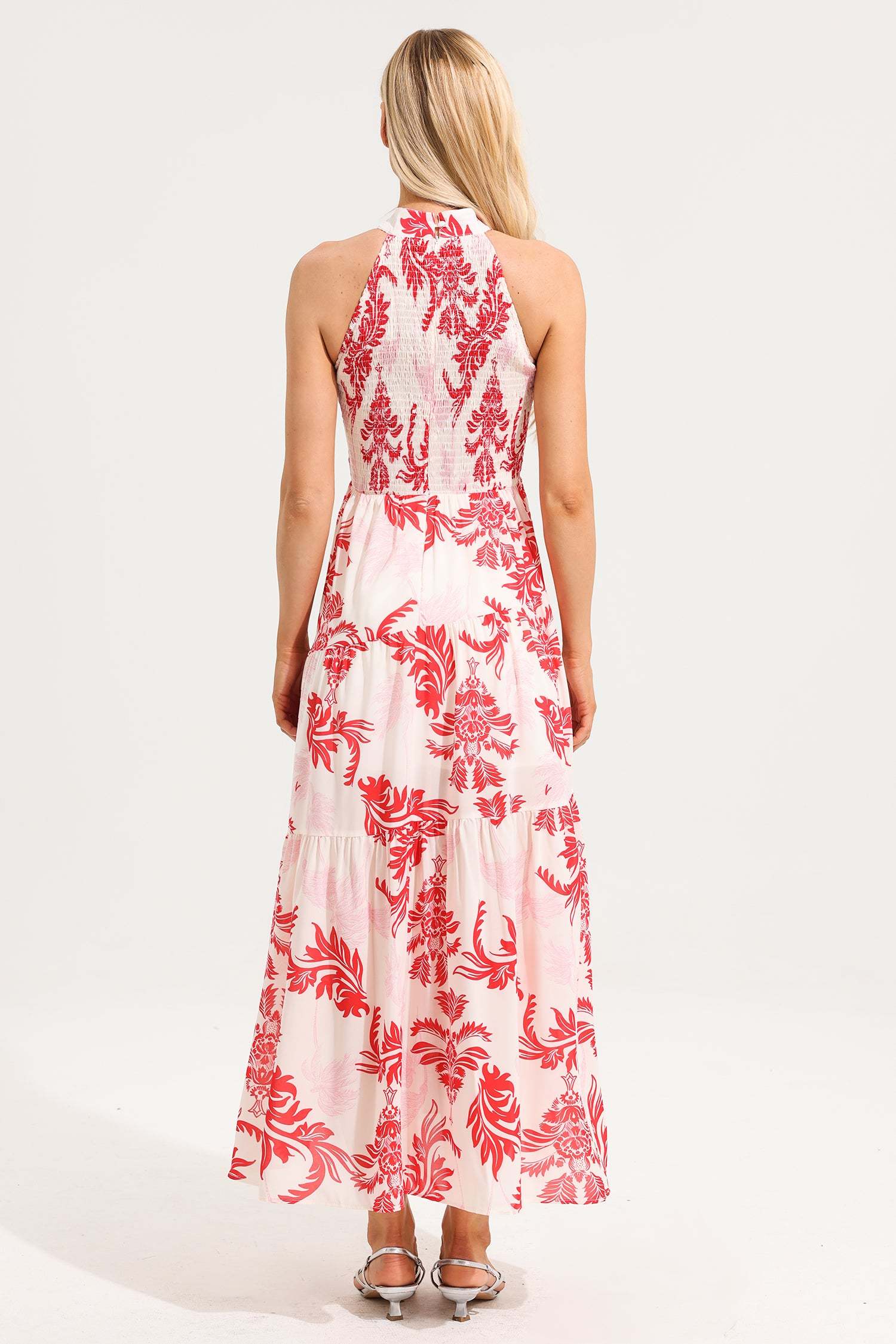 Floral Stand Collar Sleeveless Maxi Dress