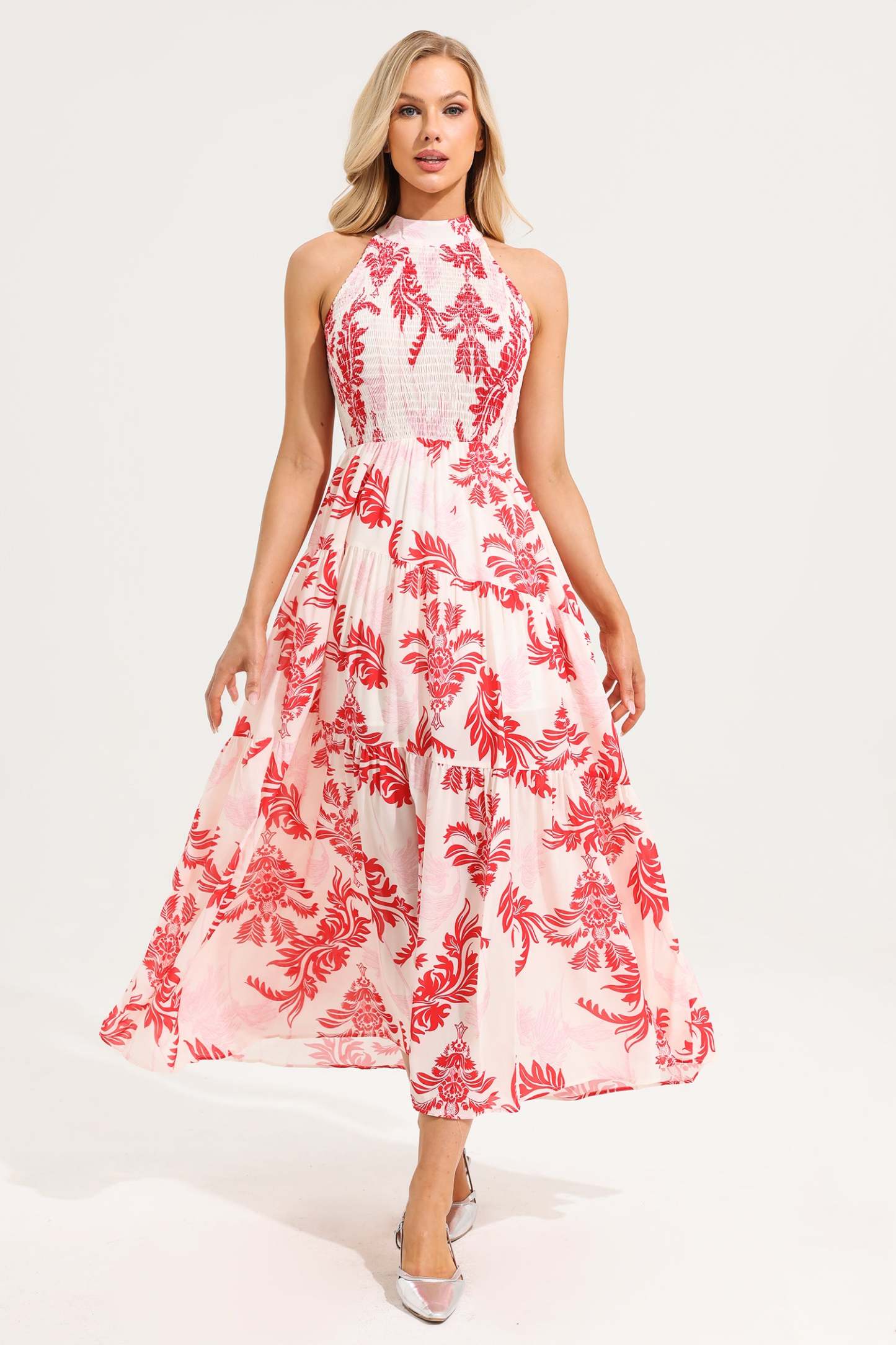 Floral Stand Collar Sleeveless Maxi Dress