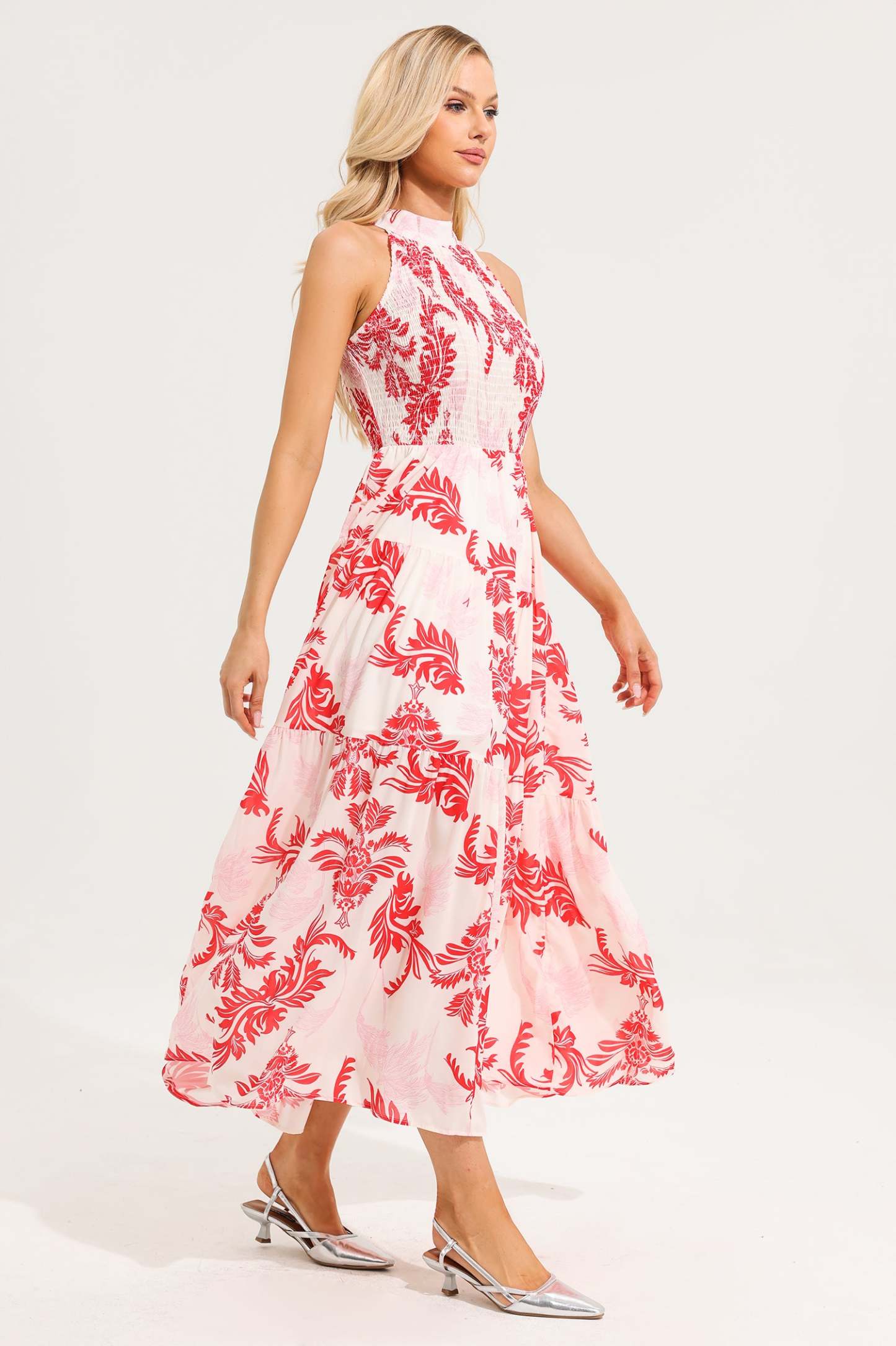 Floral Stand Collar Sleeveless Maxi Dress