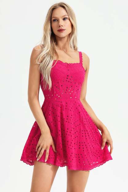 Broderie anglaise Cami Mini Dress Fuchsia
