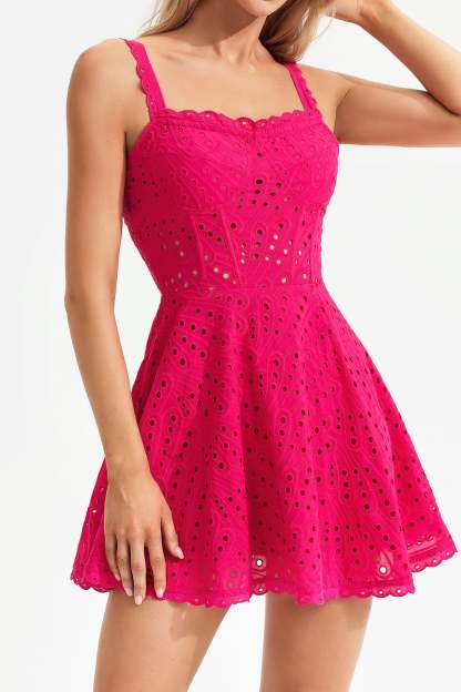 Broderie anglaise Cami Mini Dress Fuchsia