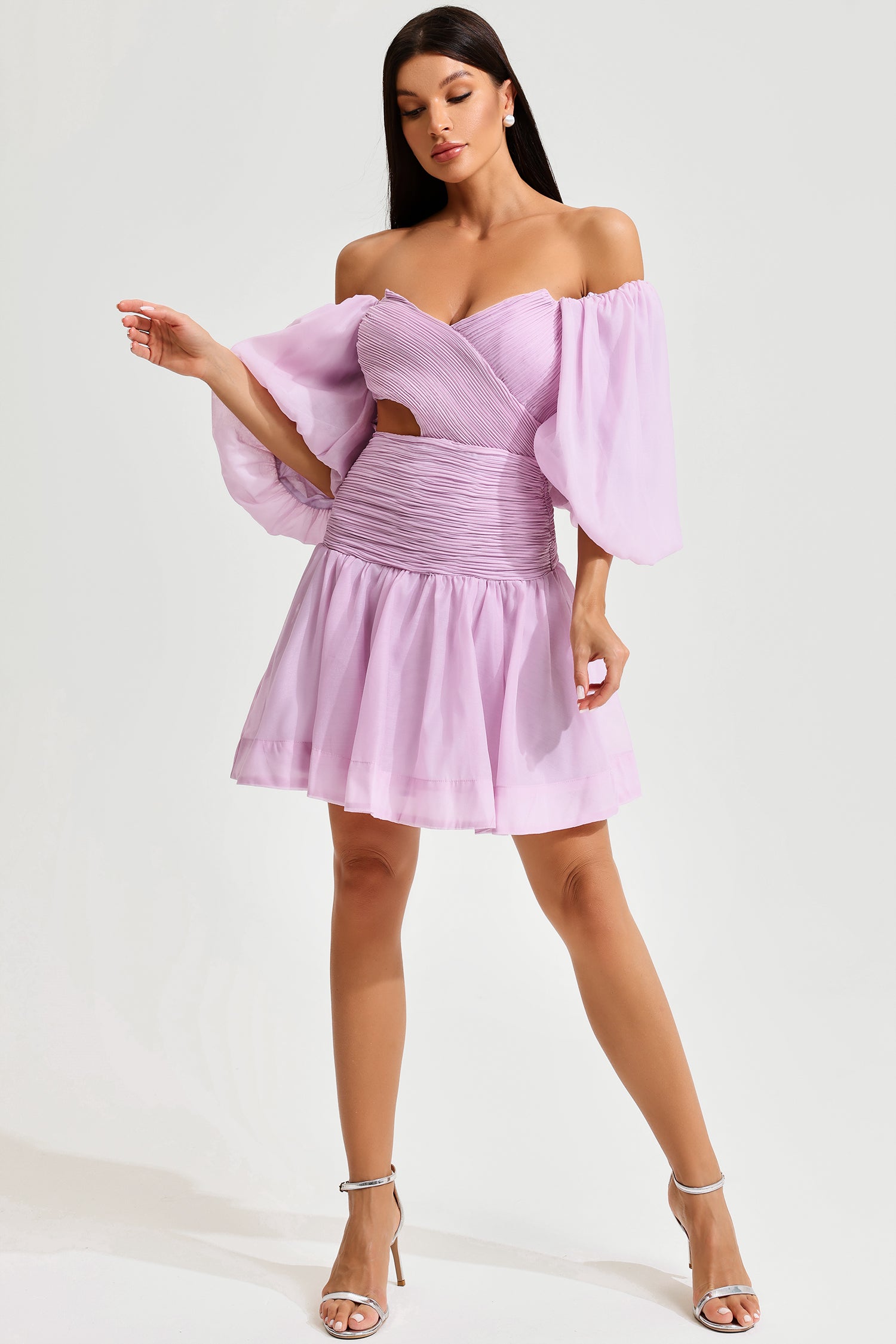 Puff Sleeve Off-Shoulder Mini Dress Pink