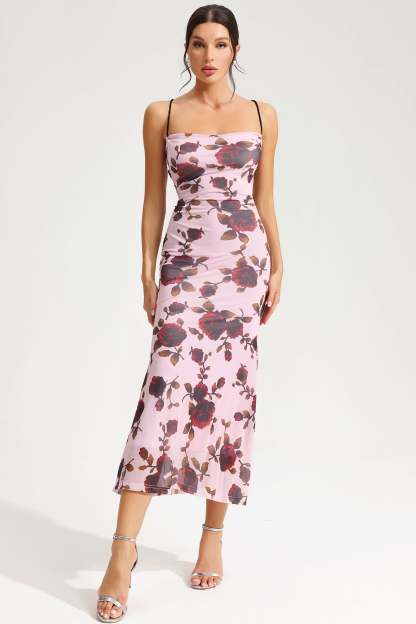 Floral Lace Up Slim Cami Maxi Dress
