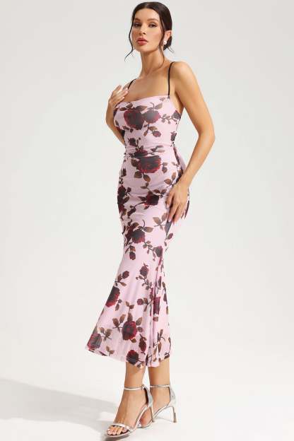 Floral Lace Up Slim Cami Maxi Dress