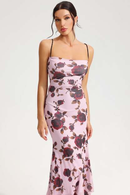 Floral Lace Up Slim Cami Maxi Dress