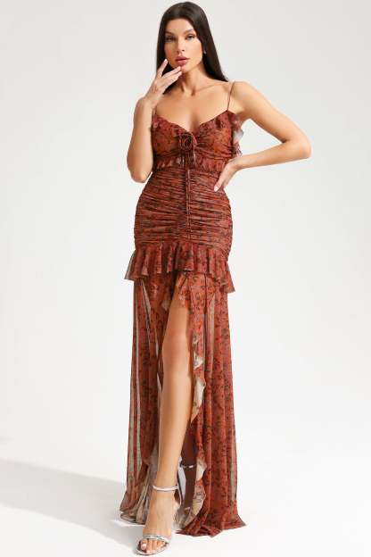 Tiered Ruffle Hem Cami Backless Maxi Dress