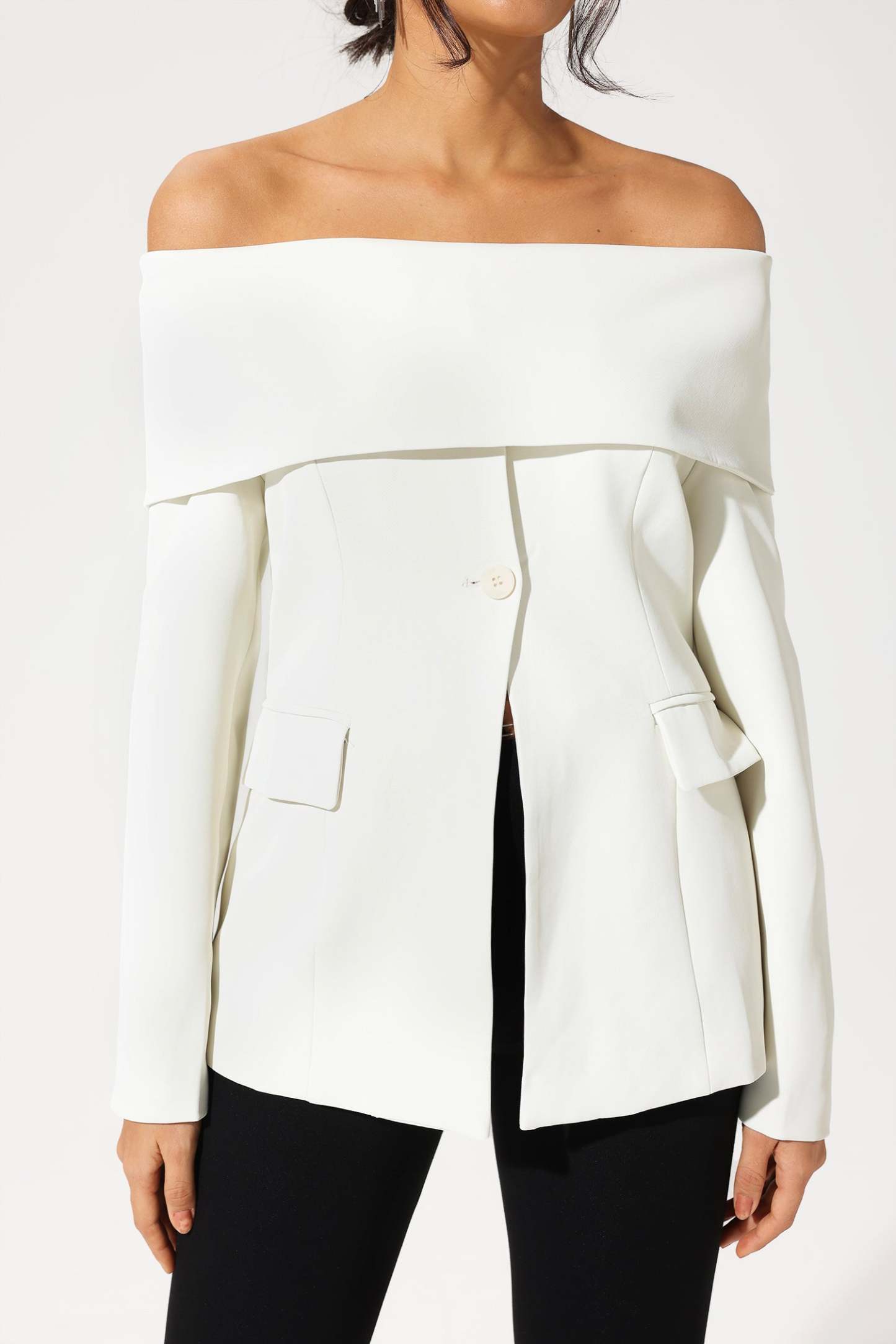 Off-Shoulder Blazer White