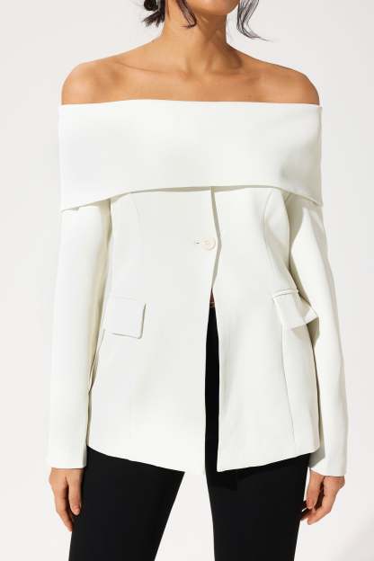 Off-Shoulder Blazer White