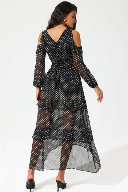 Cold-Shoulder V-Neck Ruffled Maxi Dress