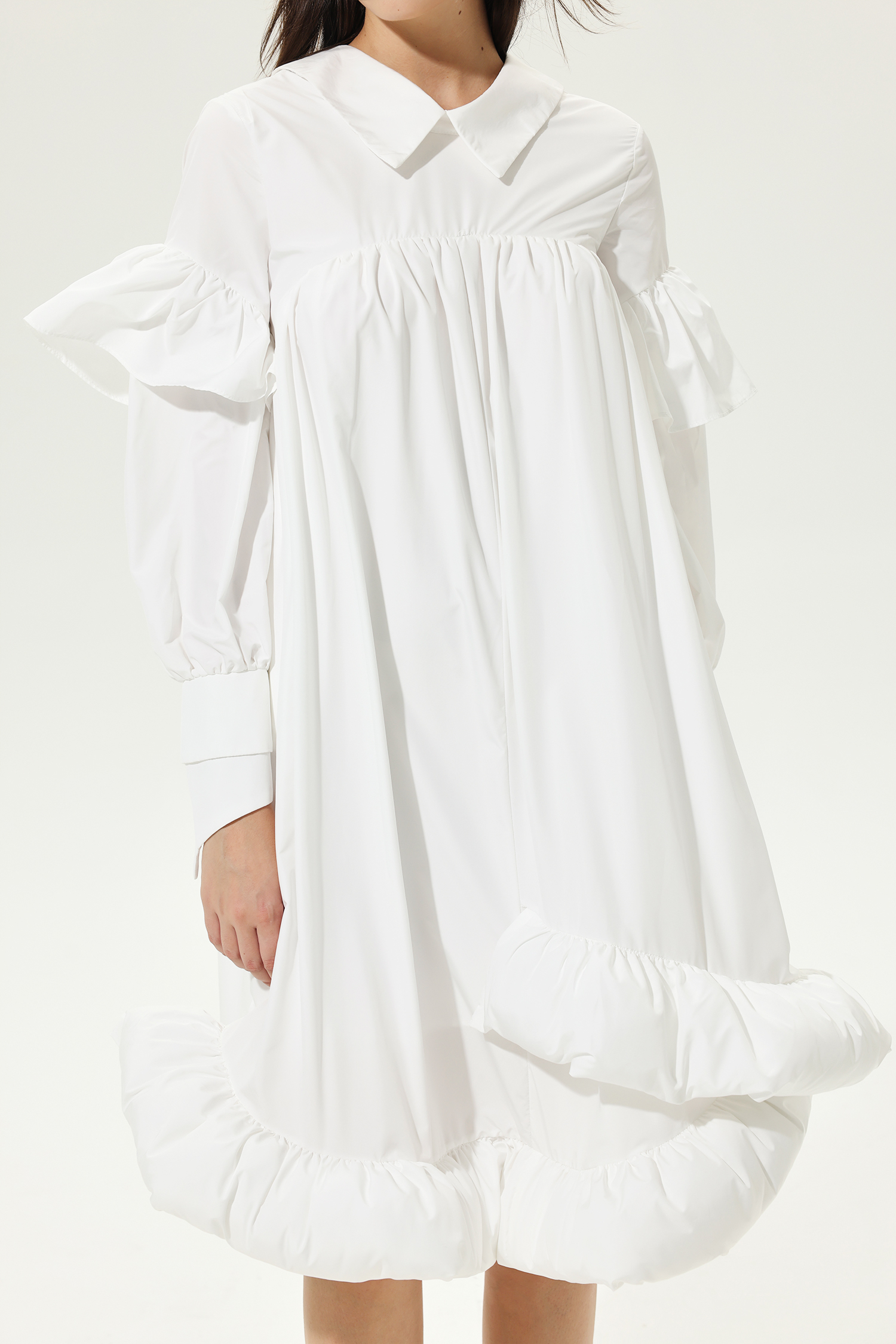 Lantern Sleeve Ruffled Lapel Irregular Midi Dress