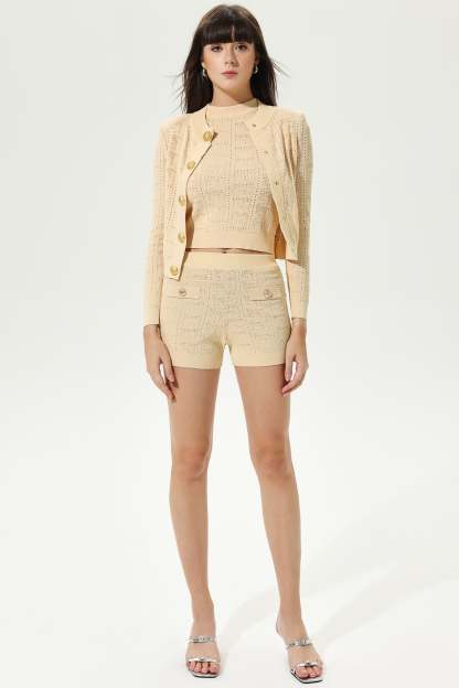 Long Sleeve Crew Collar Cut-Out Knit Suit