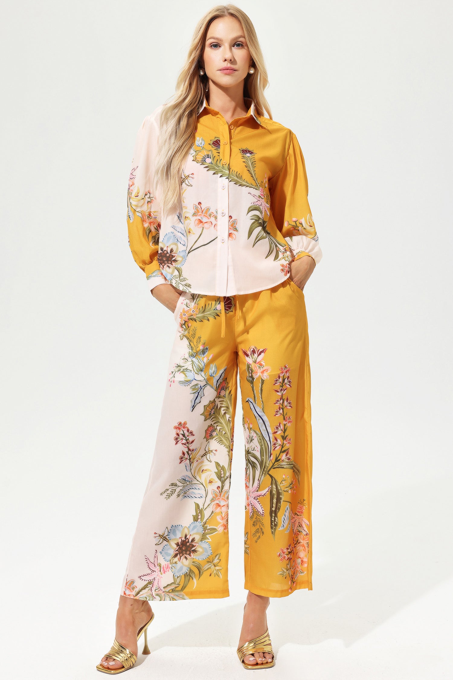 Printed Lantern Sleeve Lapel Buckle Suit