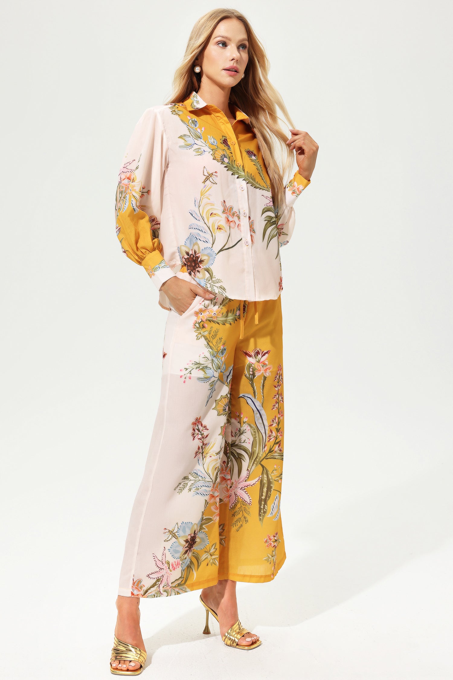 Printed Lantern Sleeve Lapel Buckle Suit