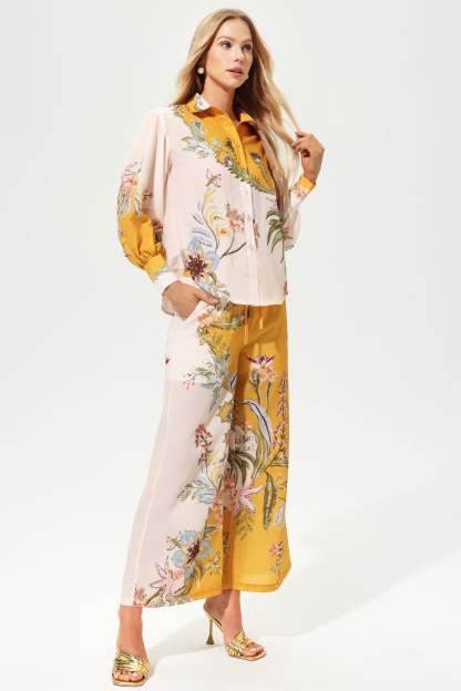 Printed Lantern Sleeve Lapel Buckle Suit