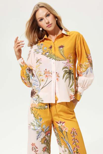 Printed Lantern Sleeve Lapel Buckle Suit