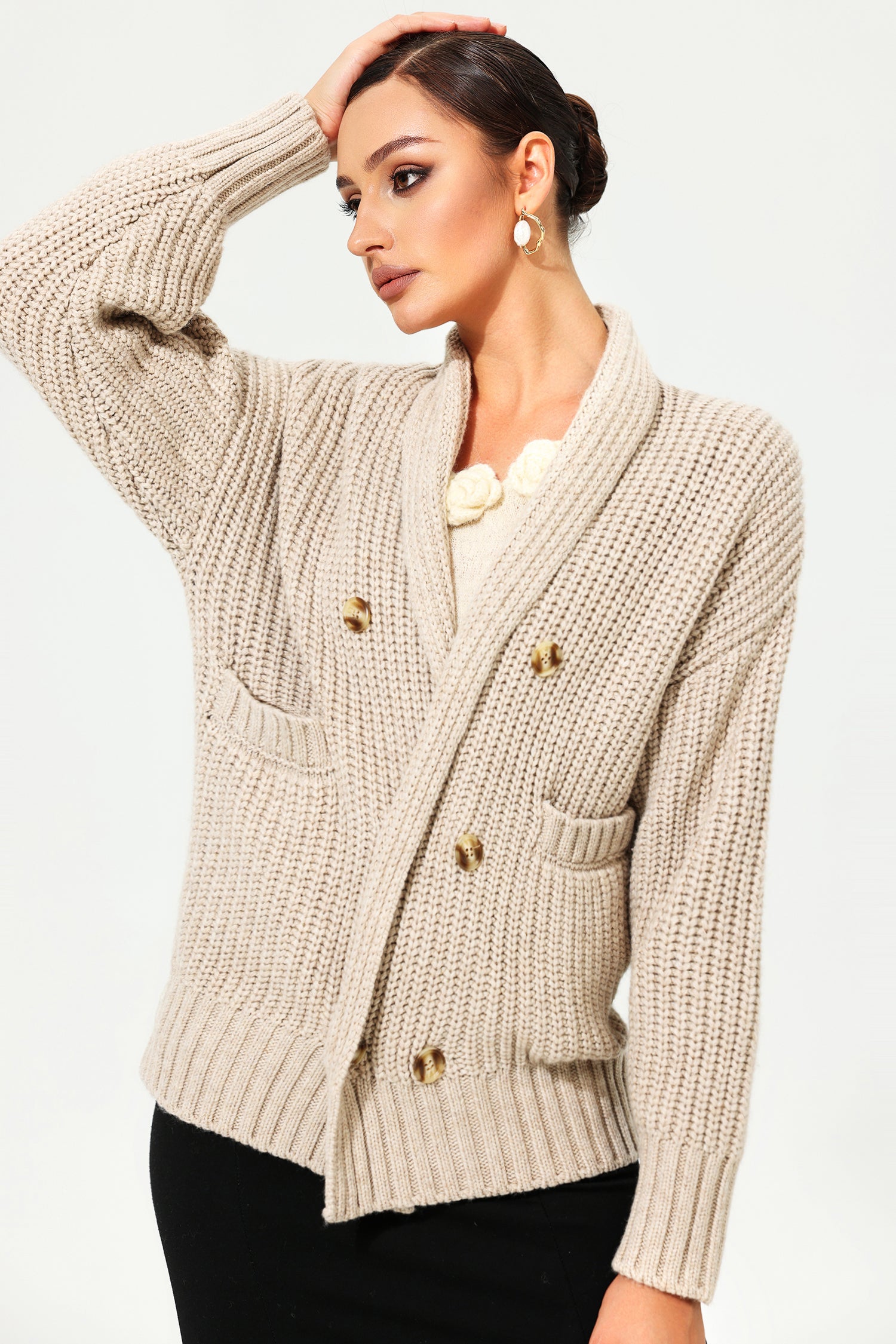Long Sleeve Turtleneck Chunky Pins Sweater