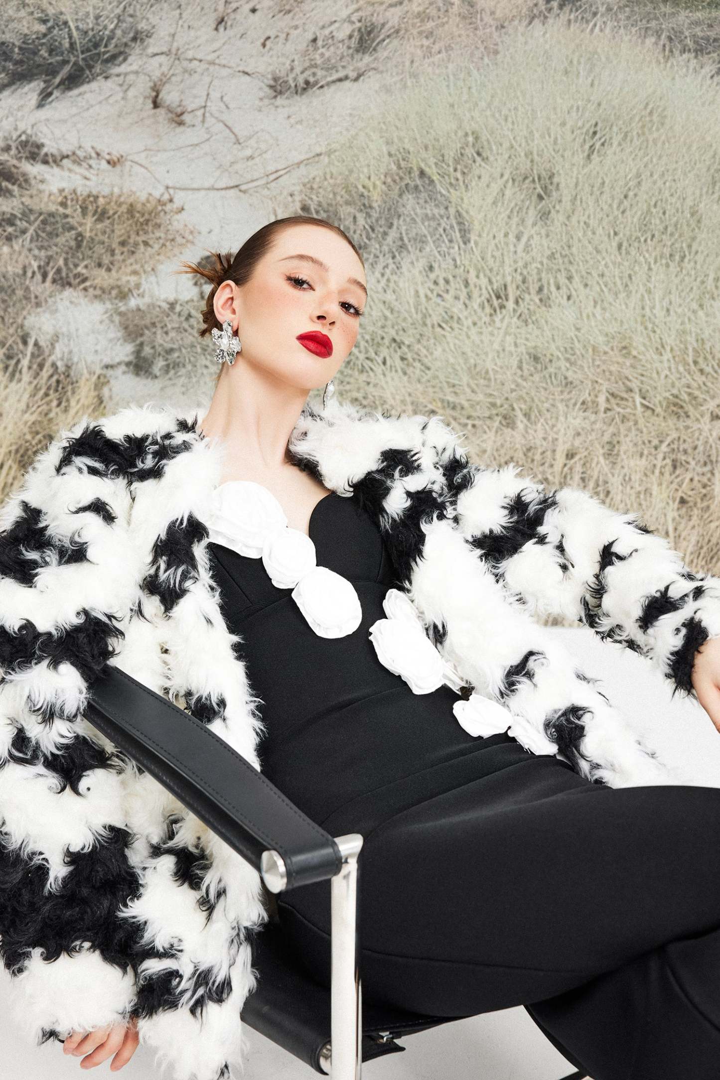 Faux Shearling Cow Print Coat