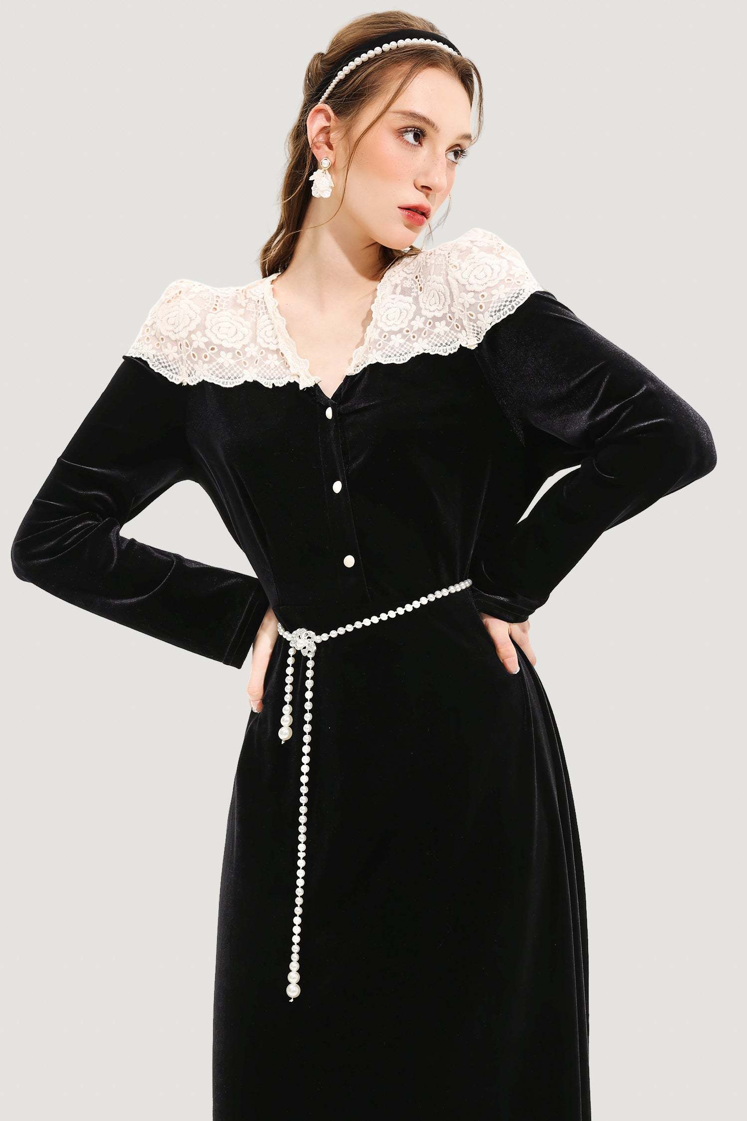 Floral Metal Pearl Waist Chain Silver