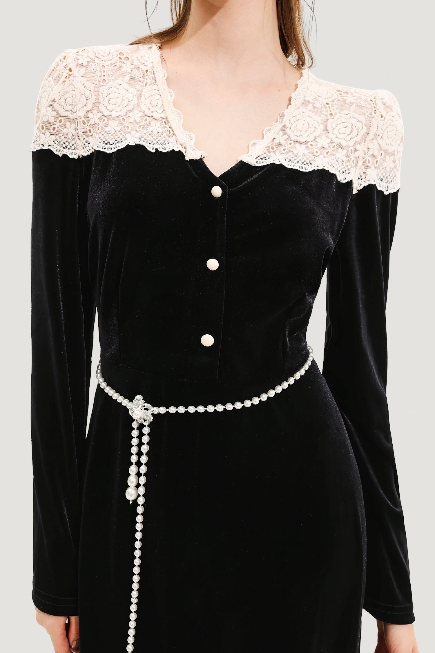 Floral Metal Pearl Waist Chain Silver