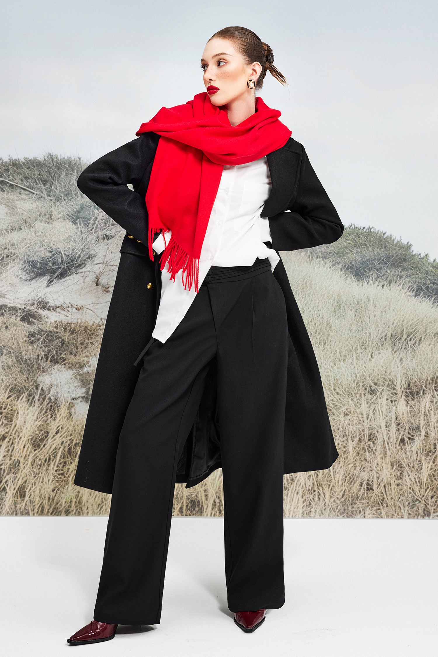 Knit Solid Long Plush Scarf Red