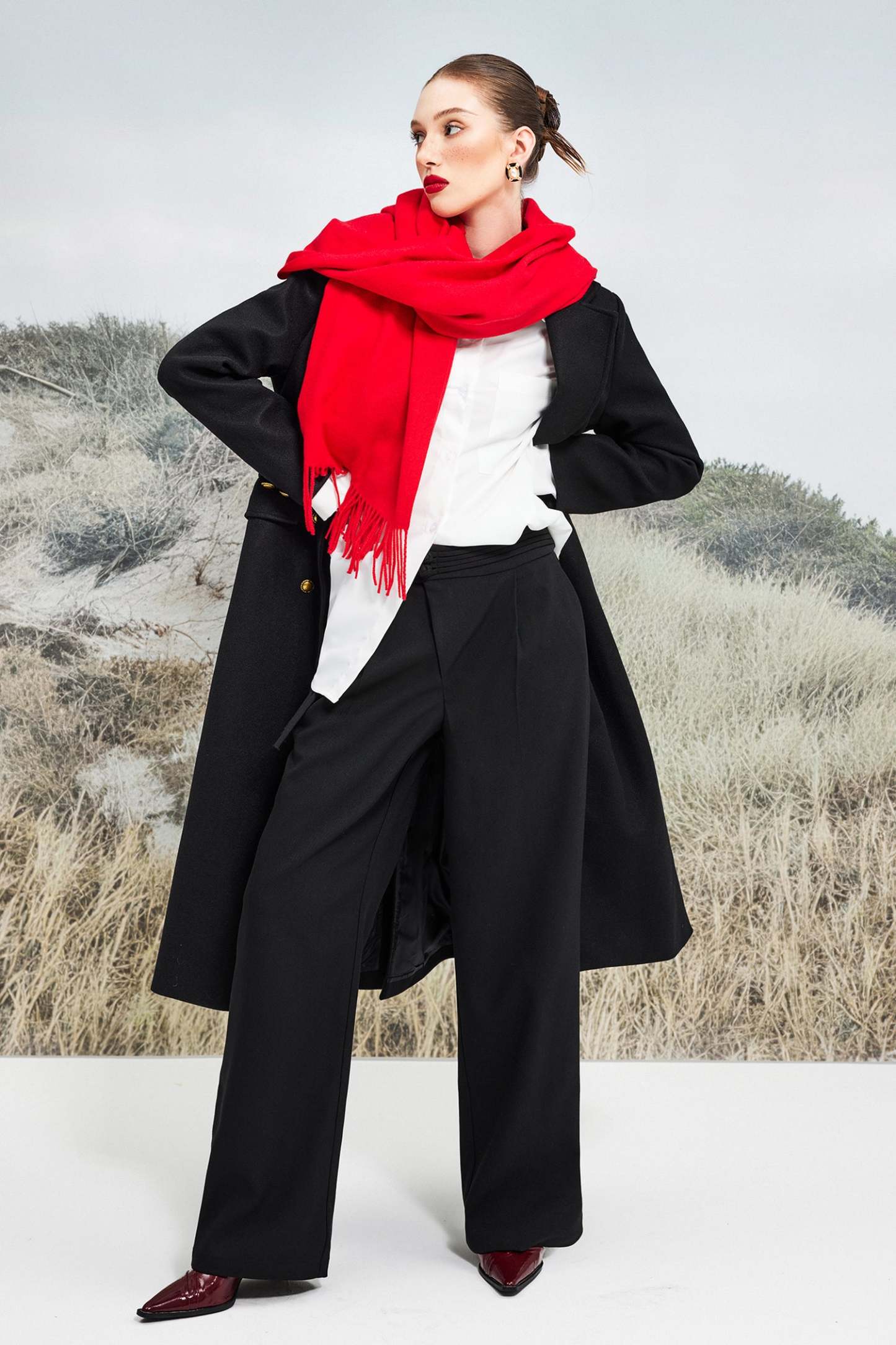 Knit Solid Long Plush Scarf Red