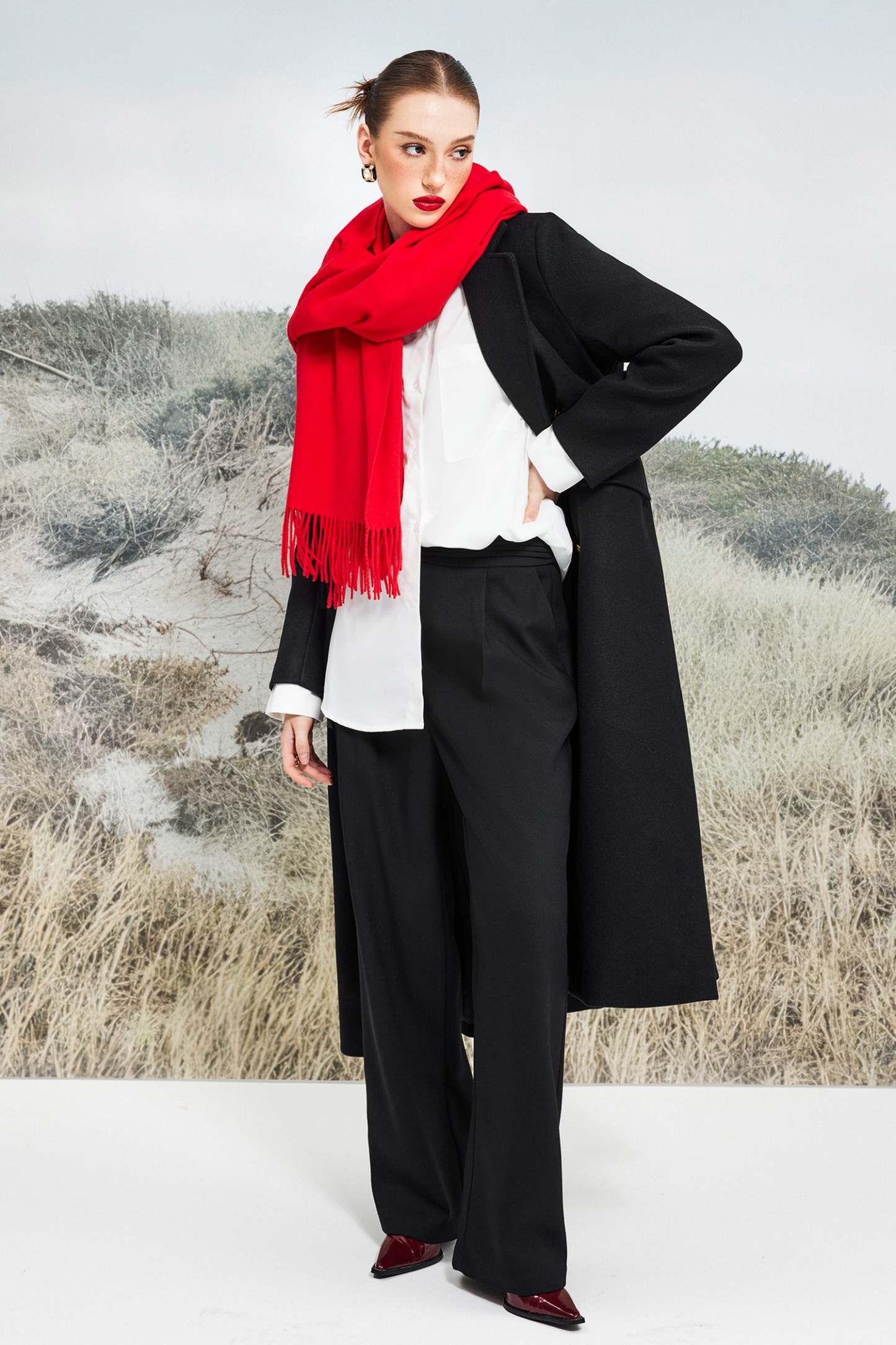 Knit Solid Long Plush Scarf Red