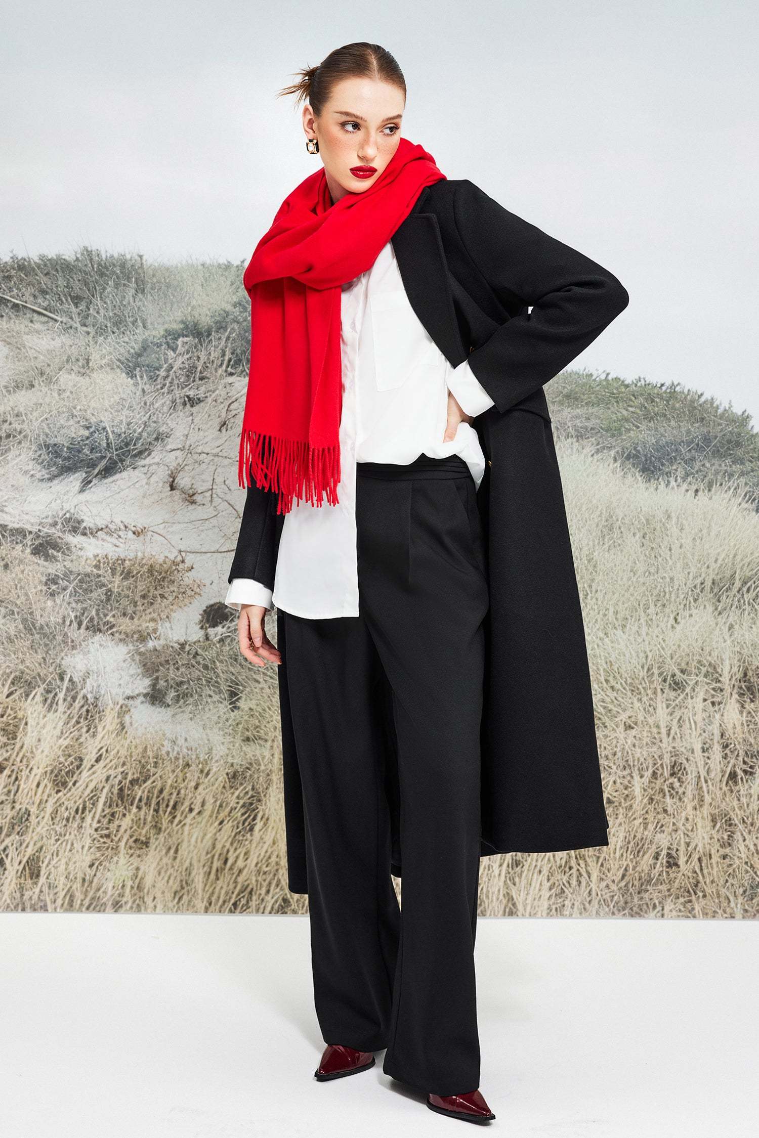 Knit Solid Long Plush Scarf Red