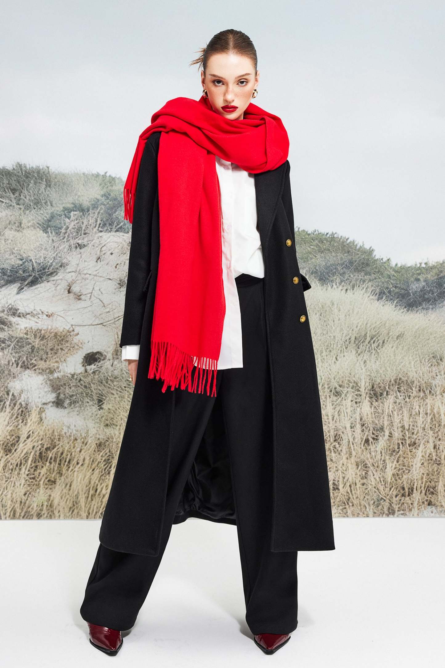 Knit Solid Long Plush Scarf Red