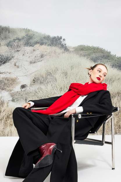 Knit Solid Long Plush Scarf Red
