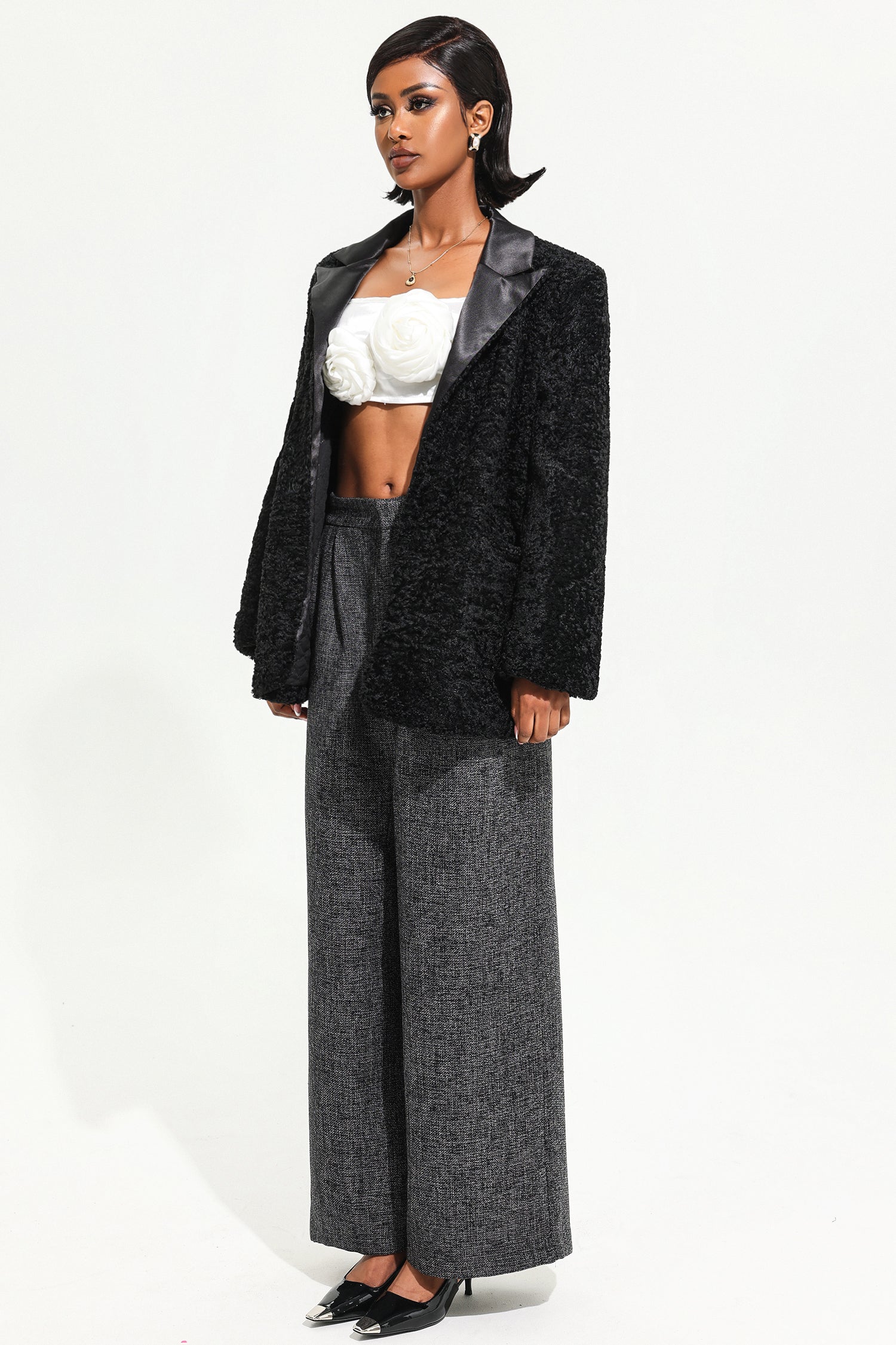 Velvet Long Sleeve Black Maxi Blazer