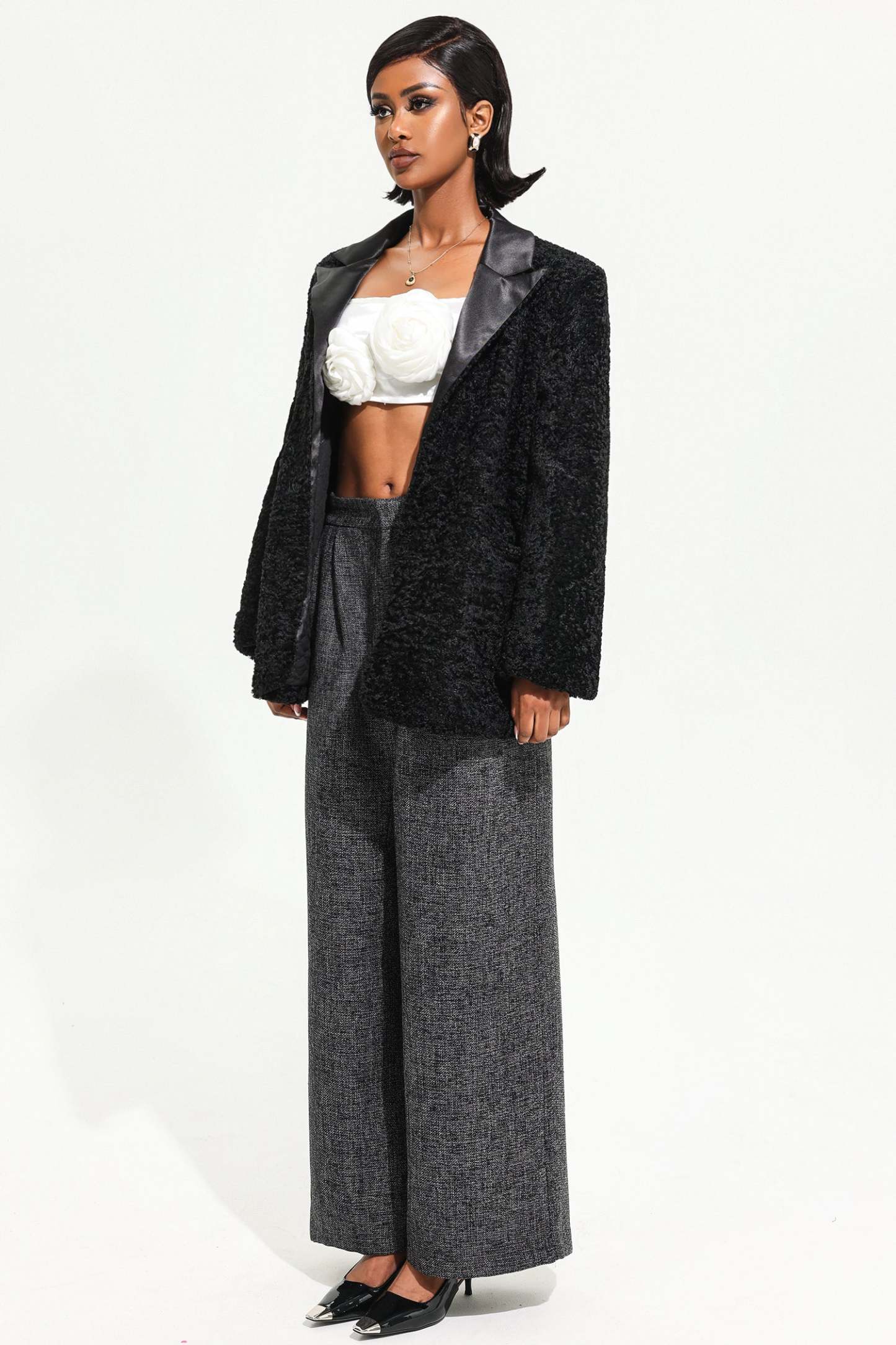 Velvet Long Sleeve Black Maxi Blazer