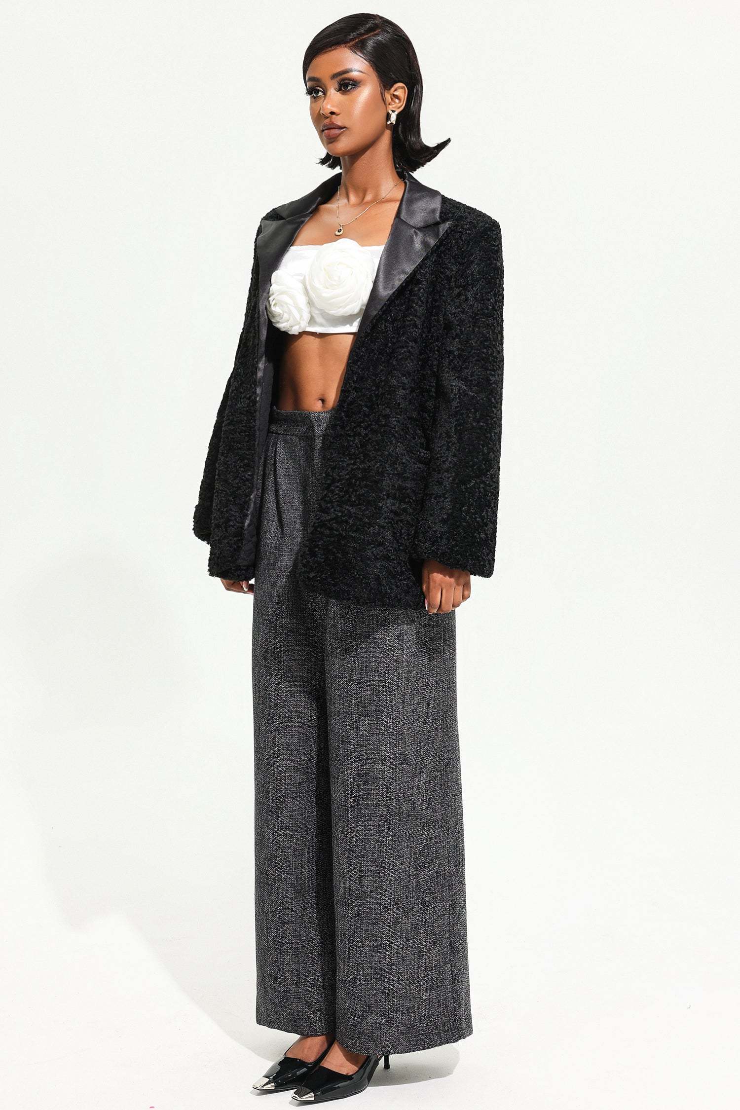 Velvet Long Sleeve Black Maxi Blazer