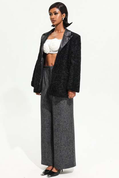 Velvet Long Sleeve Black Maxi Blazer