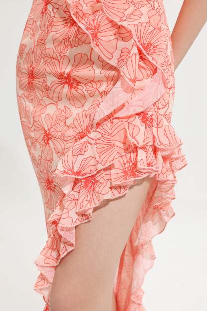 Cecily Ruffle Cross Neck Chiffon Split Maxi Dress