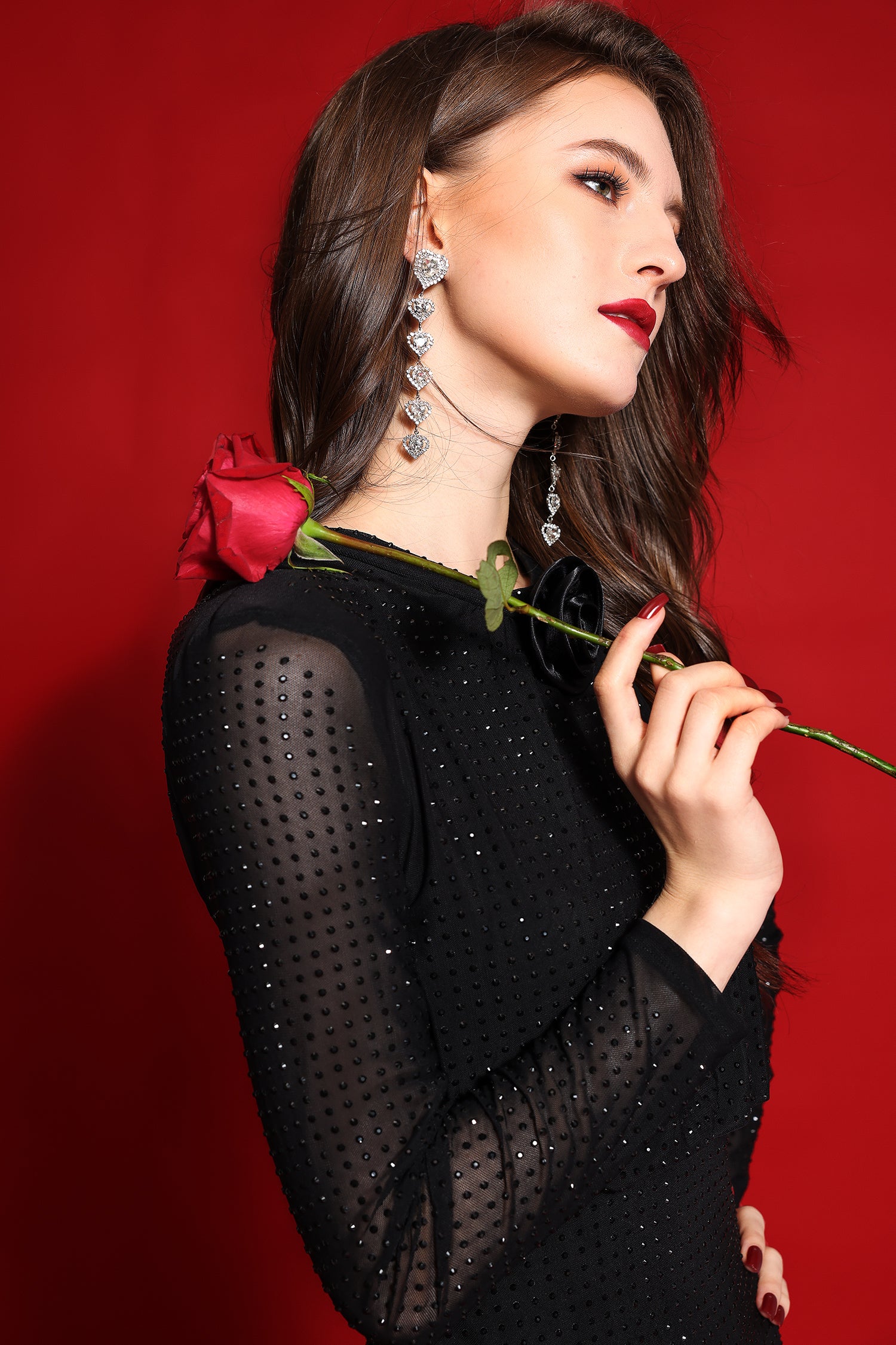 Rhinestone Stand Collar Solid Mermaid Maxi Dress – JardinVue