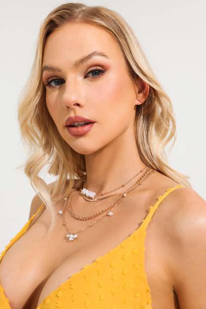 Faux Pearl Metal Multi-Layered Necklace