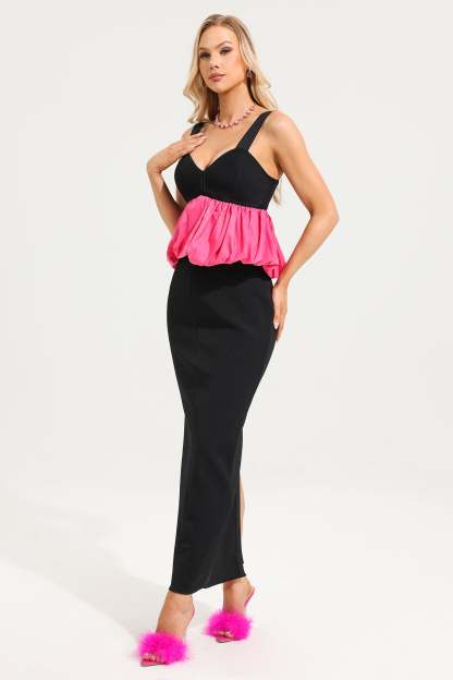 Knit Cami Maxi Dress With 3D Flower Choker