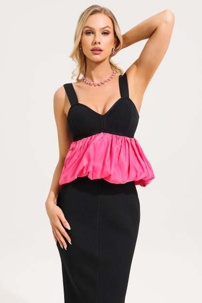 Knit Cami Maxi Dress With 3D Flower Choker