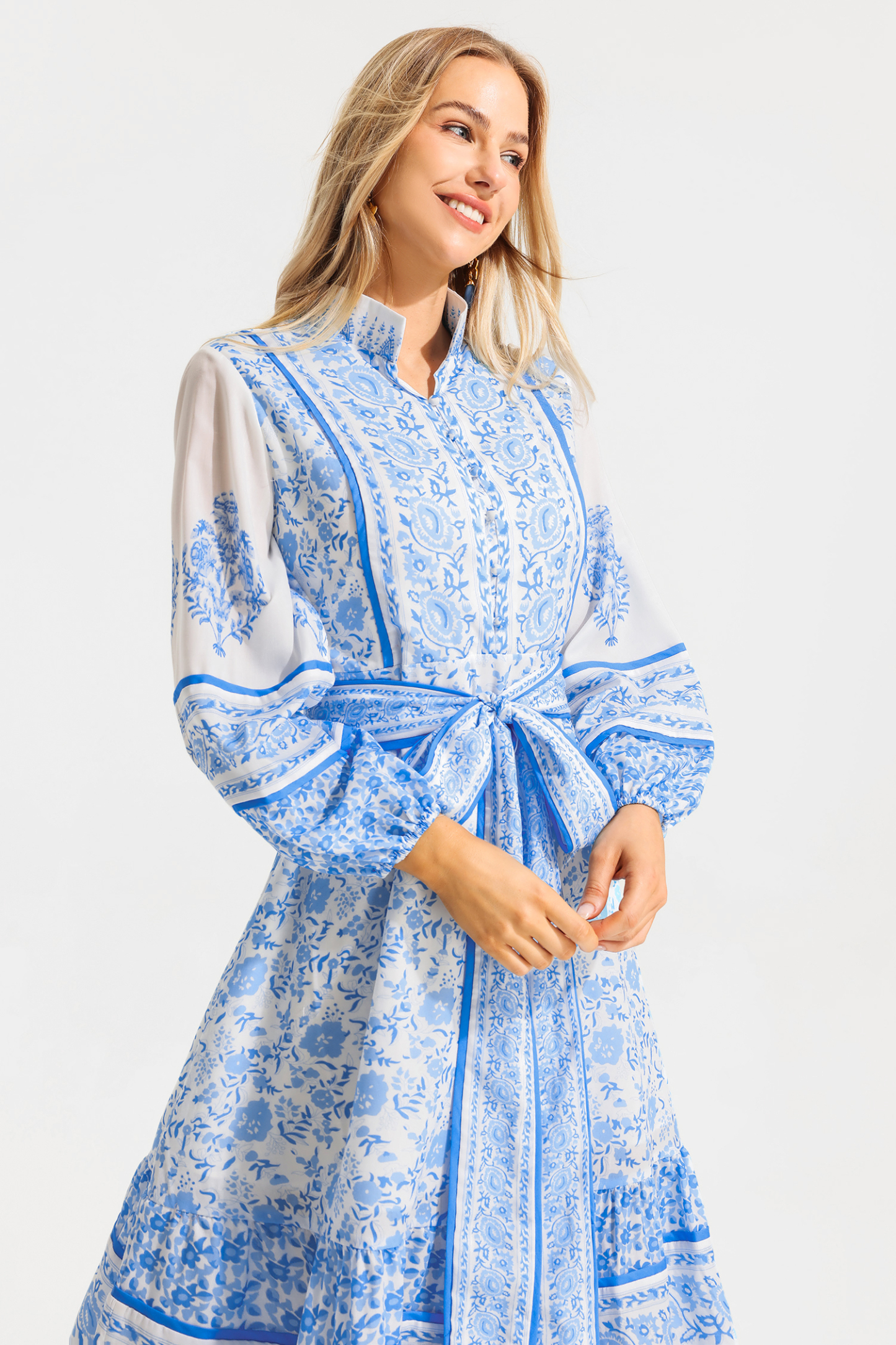 Paisley Single Breasted Stand Collar Midi Dress